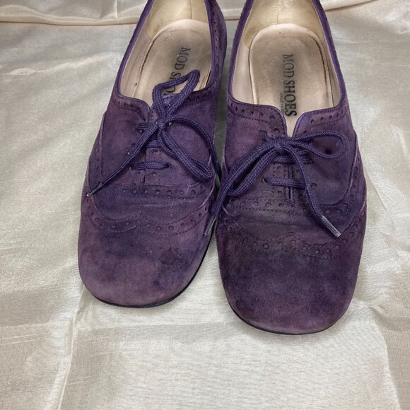 70s retro suede purple brogues block heel - Picture 4 of 10